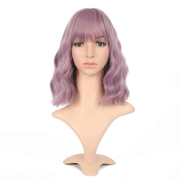 Women's Short Mix Purple Wigs Curly Wavy Shoulder Length Pastel Bob - Picture 1 of 3